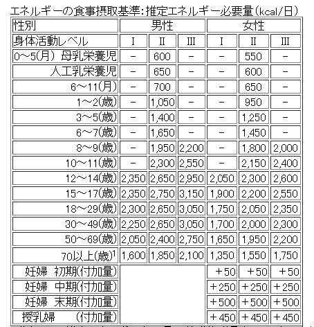 厚生労働省カロリ~